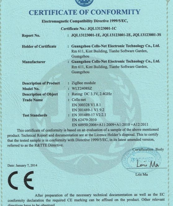 8.9 WLT2408SZ CE Certificate